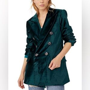 ‼️RARE‼️🎸FREE PEOPLE🎸🔥NWT🔥Ashby Velvet Blazer in Jade— size XS